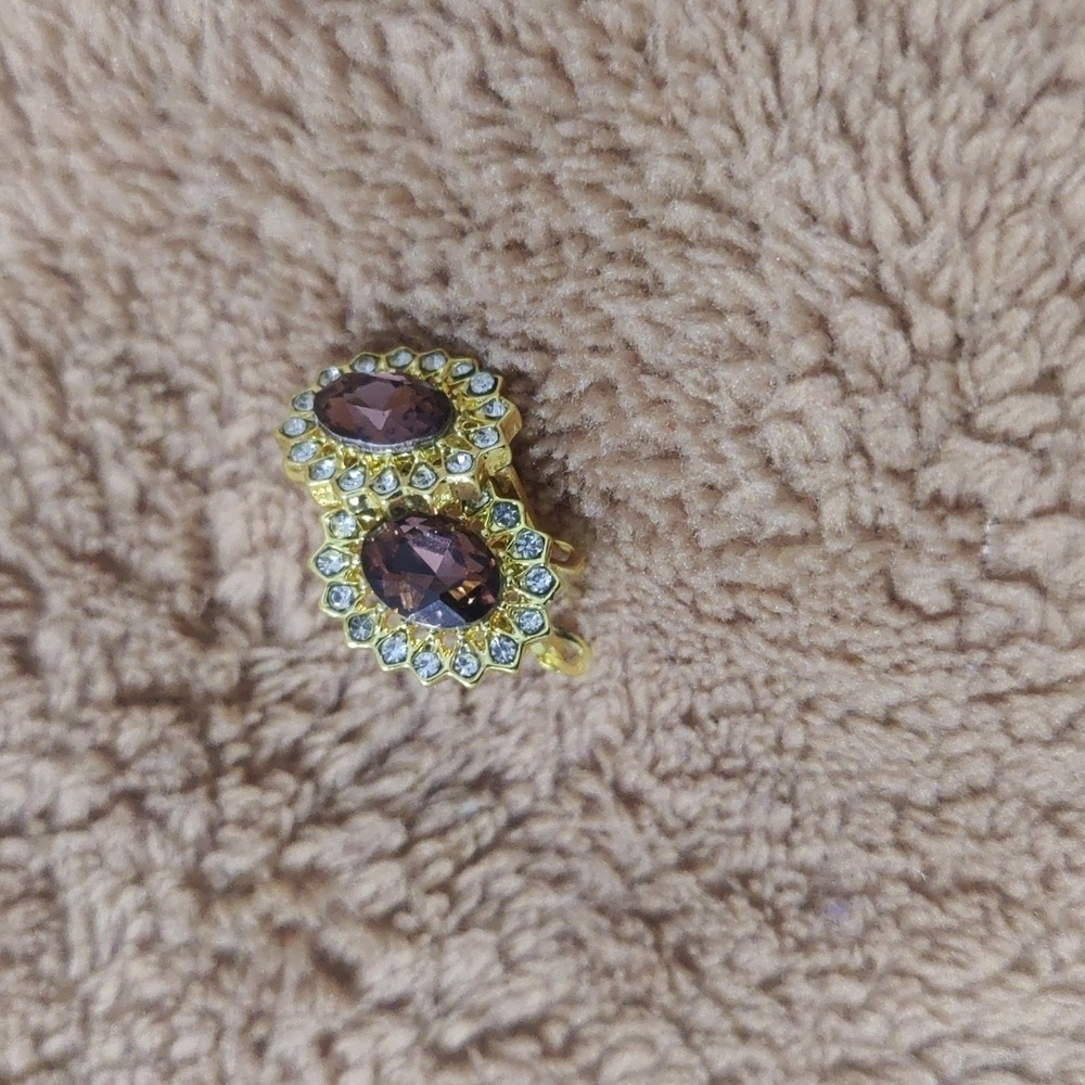 Purple Gold‑Tone Oval Statement Earrings – Jewel‑Tone – - Picture 3 of 5